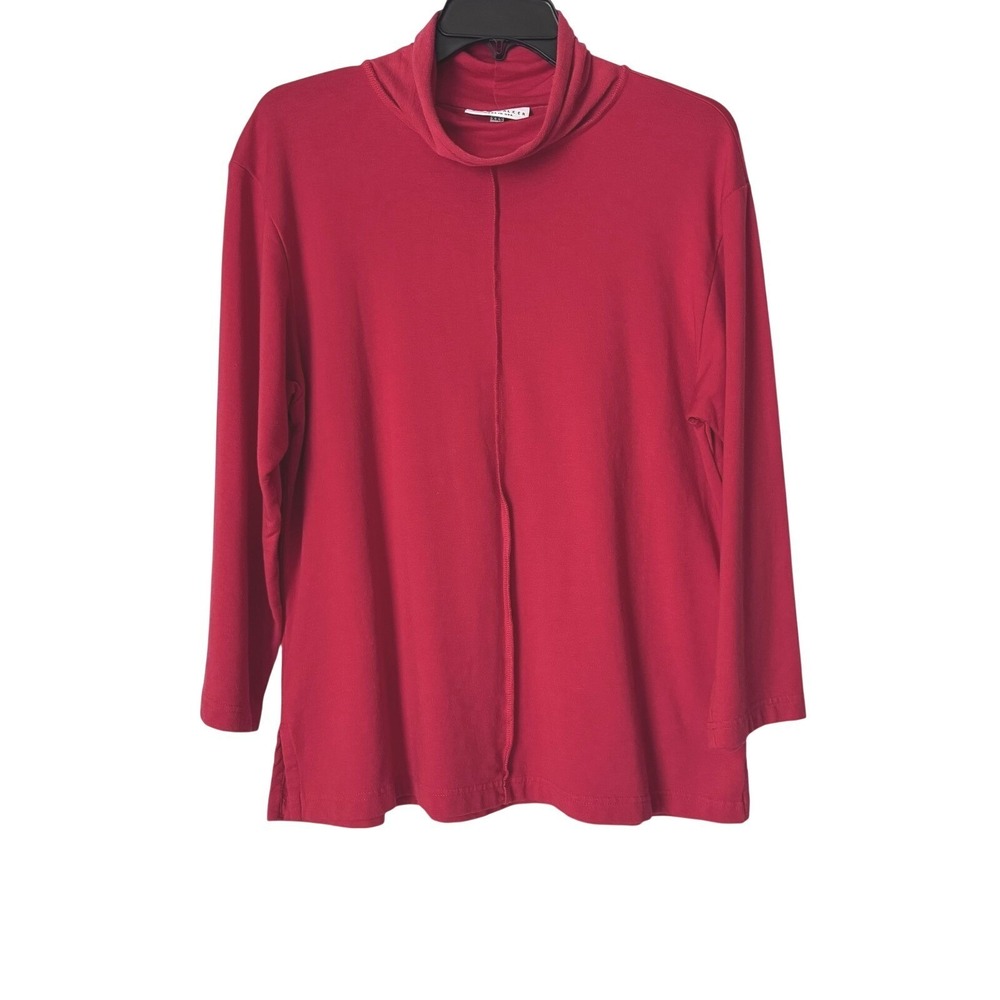 Bryn Walker Womens XXS Sweater Mock Neck Red Bamboo Cotton Relaxed Tunic